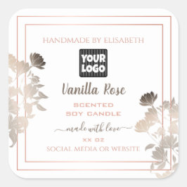 ロゴとバラ金ゴールド枠の付いた白い製品ラベル スクエアシール