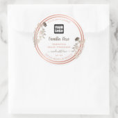 ロゴとバラ金ゴールド枠の付いた白い製品ラベル ラウンドシール (バッグ)