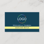 ロゴとフォトシック付きダークブルーのライトイエロー 名刺 (正面)