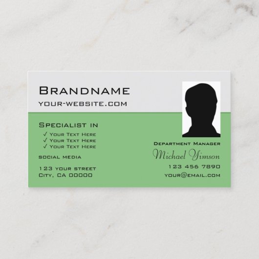 ロゴとフォトプロフェッショナル付きライトグレーグリーン 名刺 (裏面)