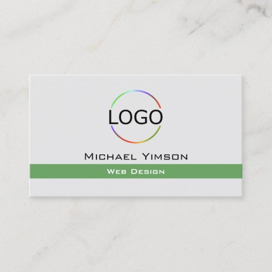 ロゴとフォトプロフェッショナル付きライトグレーグリーン 名刺 (正面)