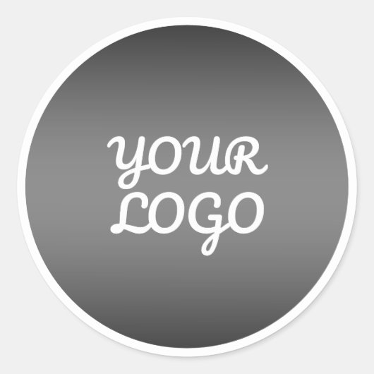 ロゴとモダンダークグレグラデーションイ縁どホワイト ラウンドシール (正面)