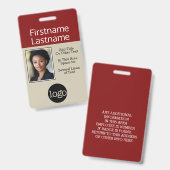 ロゴと会社情報の名前が付いた写真 バッジ (Front & Back)