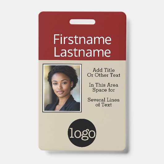 ロゴと会社情報の名前が付いた写真 バッジ (Front)