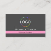 ロゴと写真が付いた濃い灰色のライトピンクモダン 名刺 (正面)