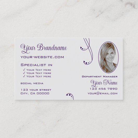 ロゴと写真が付いた紫華美ライトグレーシック 名刺 (裏面)