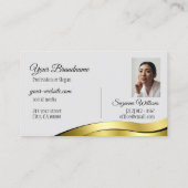 ロゴと写真が付いた薄いグレーの波状金ゴールドデコール 名刺 (裏面)