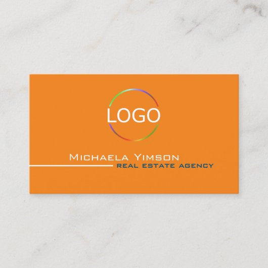 ロゴと写真が入ったシックなオレンジ色の白プロフェッショナル 名刺 (正面)