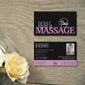 ロゴと写真が入ったシックシンプルなブラックピンクホワイト 名刺