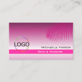 ロゴと写真が入ったピンク色の紫色のグラデーションのパームリーフ 名刺 (正面)