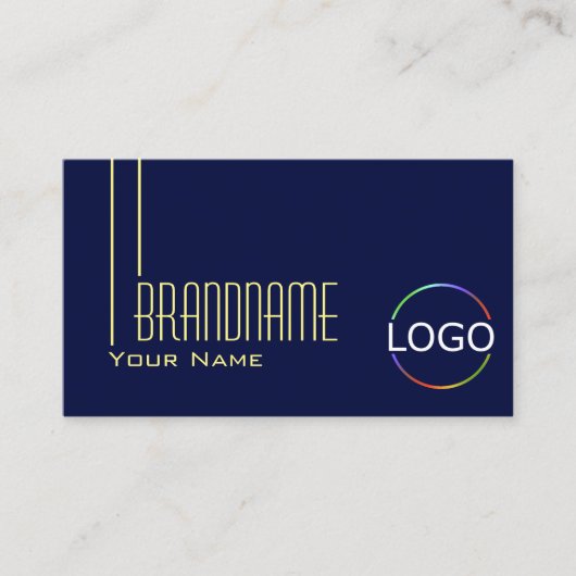 ロゴと写真が入った無地の濃い藍色スタイリッシュ 名刺 (正面)