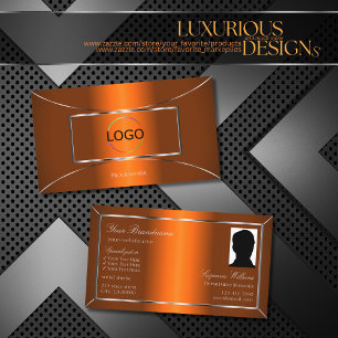 ロゴと写真が入った発光オレンジ色のシルバーデコール 名刺