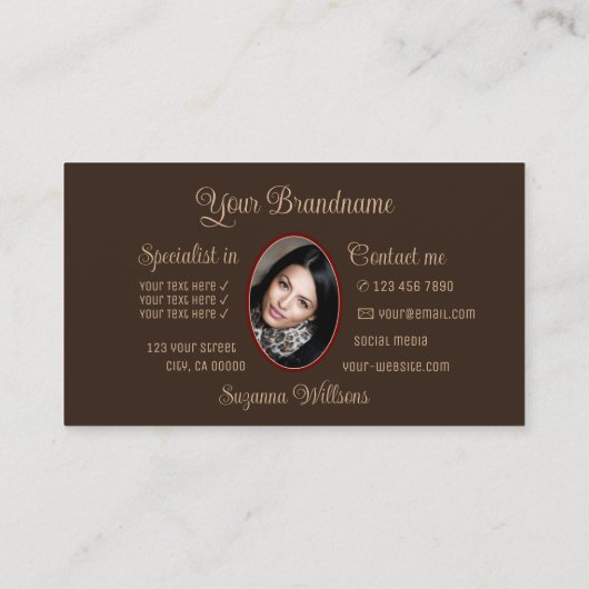 ロゴと写真が入った茶色のゴージャスな赤いベージュハート 名刺 (裏面)