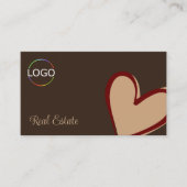 ロゴと写真が入った茶色のゴージャスな赤いベージュハート 名刺 (正面)
