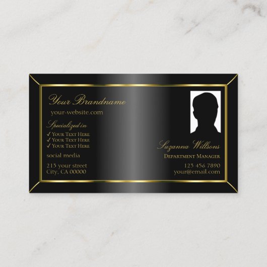 ロゴと写真が入った豪華なブラック金ゴールドデコール 名刺 (裏面)