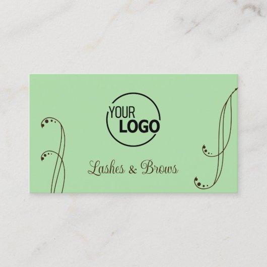 ロゴと写真が入華美った淡い緑の茶色シック 名刺 (正面)