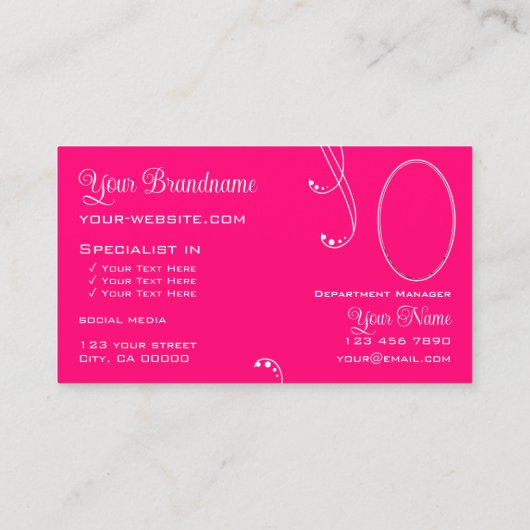 ロゴと写真が入華美った美しい白ピンクのシック 名刺 (裏面)