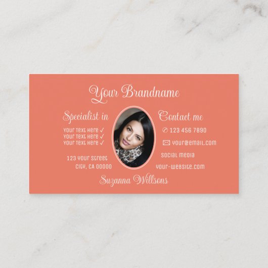 ロゴと写真が可愛いサンゴのゴージャスなピンクのハート 名刺 (裏面)