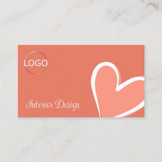 ロゴと写真が可愛いサンゴのゴージャスなピンクのハート 名刺 (正面)
