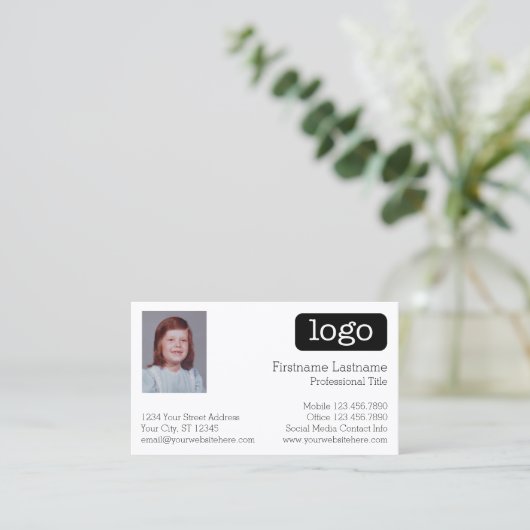 ロゴと写真を使用したビジネスデザインの基本 名刺 (スタンド正面)