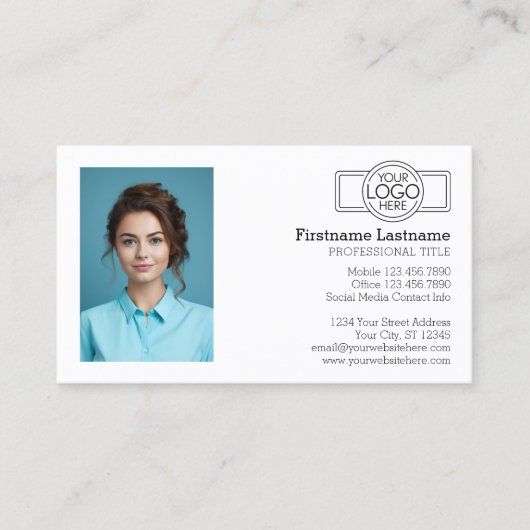 ロゴと写真を含む基本的なエグゼクティブデザイン 名刺 (正面)