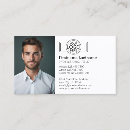 ロゴと写真を含む基本的なエグゼクティブデザイン 名刺 (正面)