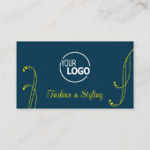 ロゴと写真クール付き華美濃い青の黄色 名刺 (正面)