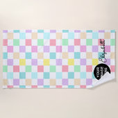 ロゴと名前パステル市松模様にカラー ビーチタオル (正面)