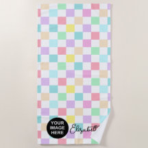 ロゴと名前パステル市松模様にカラー