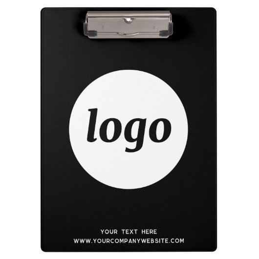 ロゴと文字の白黒のビジネス用クリップボード クリップボード (正面)