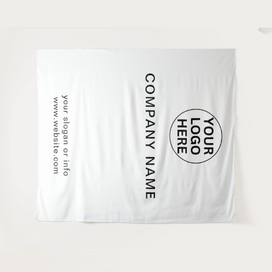 ロゴと文字を追加するプロフェッショナル白企業の タペストリー (正面(横))