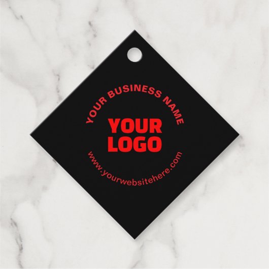 ロゴと編集可能な円形文字、赤またはDIY フェイバータグ (正面)