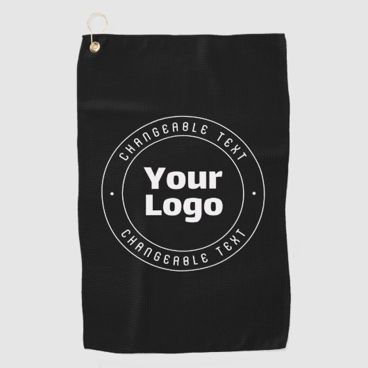 ロゴと編集可能な文字テンプレート | ブラック&ホワイト ゴルフタオル (正面)