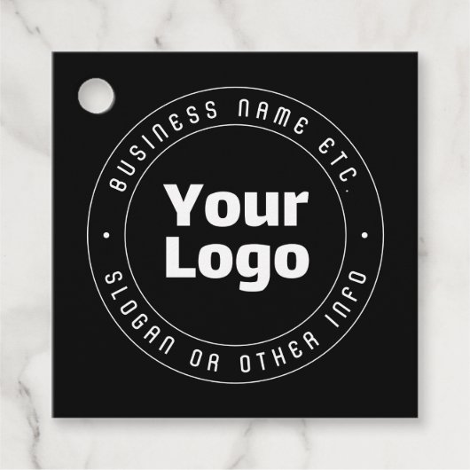ロゴと編集可能な文字テンプレート | ブラック&ホワイト フェイバータグ (正面)