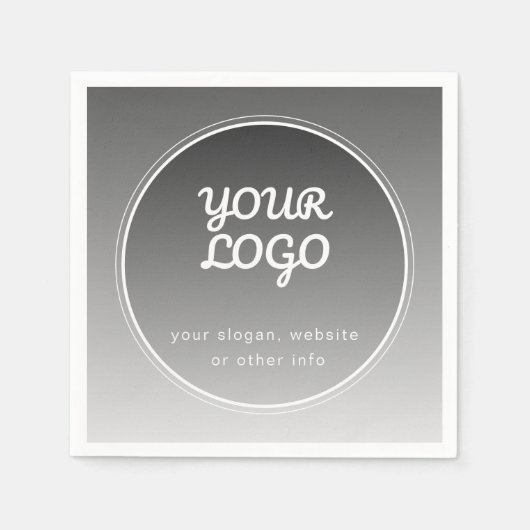 ロゴと編集可能文字 |濃い灰色のグラデーション スタンダードカクテルナプキン (正面)