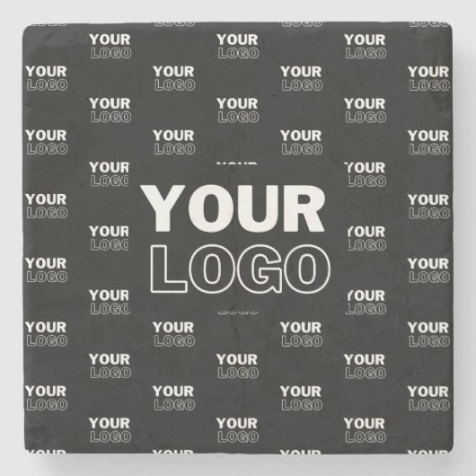 ロゴと背景の繰り返しロゴ |黒 ストーンコースター (正面)