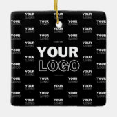 ロゴと背景の繰り返しロゴ |黒 セラミックオーナメント (正面)