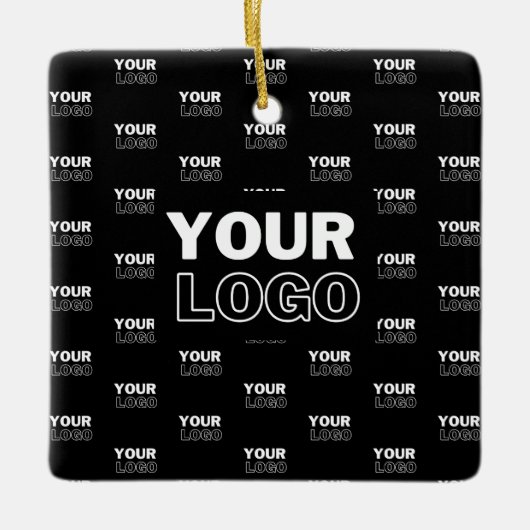 ロゴと背景の繰り返しロゴ |黒 セラミックオーナメント (正面)