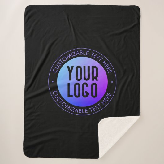 ロゴと青モダンと紫のグラデーシグラデーションョン シェルパブランケット (正面)