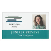 ロゴとIDの写真の従業員とのティール（緑がかった色） 名札 (正面)