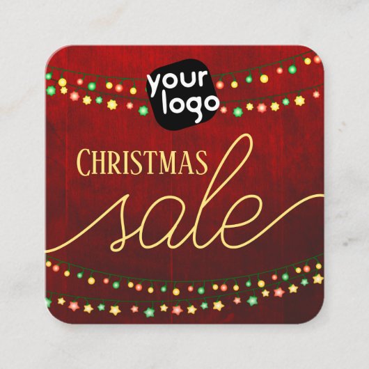 ロゴとQRコードのクリスマスセールエレガントを追加 スクエア名刺 (正面)
