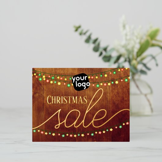 ロゴとQRコードのクリスマスセールエレガントを追加 箔シーズンポストカード (立ち正面)