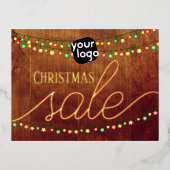 ロゴとQRコードのクリスマスセールエレガントを追加 箔シーズンポストカード (正面)