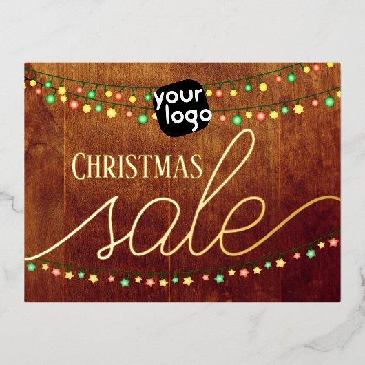 ロゴとQRコードのクリスマスセールエレガントを追加 箔シーズンポストカード (正面)