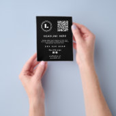 ロゴとQRコードのブラックミニマリスト チラシ (手)