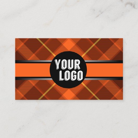 ロゴとQRコードの追加オレンジプレイドブランドモダン 名刺 (正面)