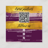 ロゴとQRコードの追加モダン金ゴールド紫パーソナライズされた スクエア名刺 (裏面)