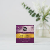 ロゴとQRコードの追加モダン金ゴールド紫パーソナライズされた スクエア名刺 (スタンド正面)