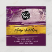 ロゴとQRコードの追加モダン金ゴールド紫パーソナライズされた スクエア名刺 (正面)