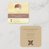 ロゴとQRコードの追加金ゴールド水彩バーバーショップ スクエア名刺 (正面/裏面)